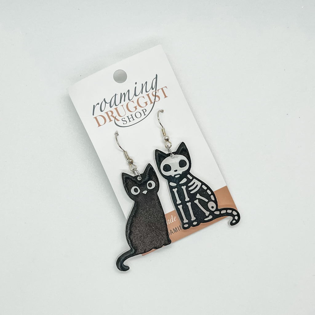 Skeleton Cat Hanging Earrings