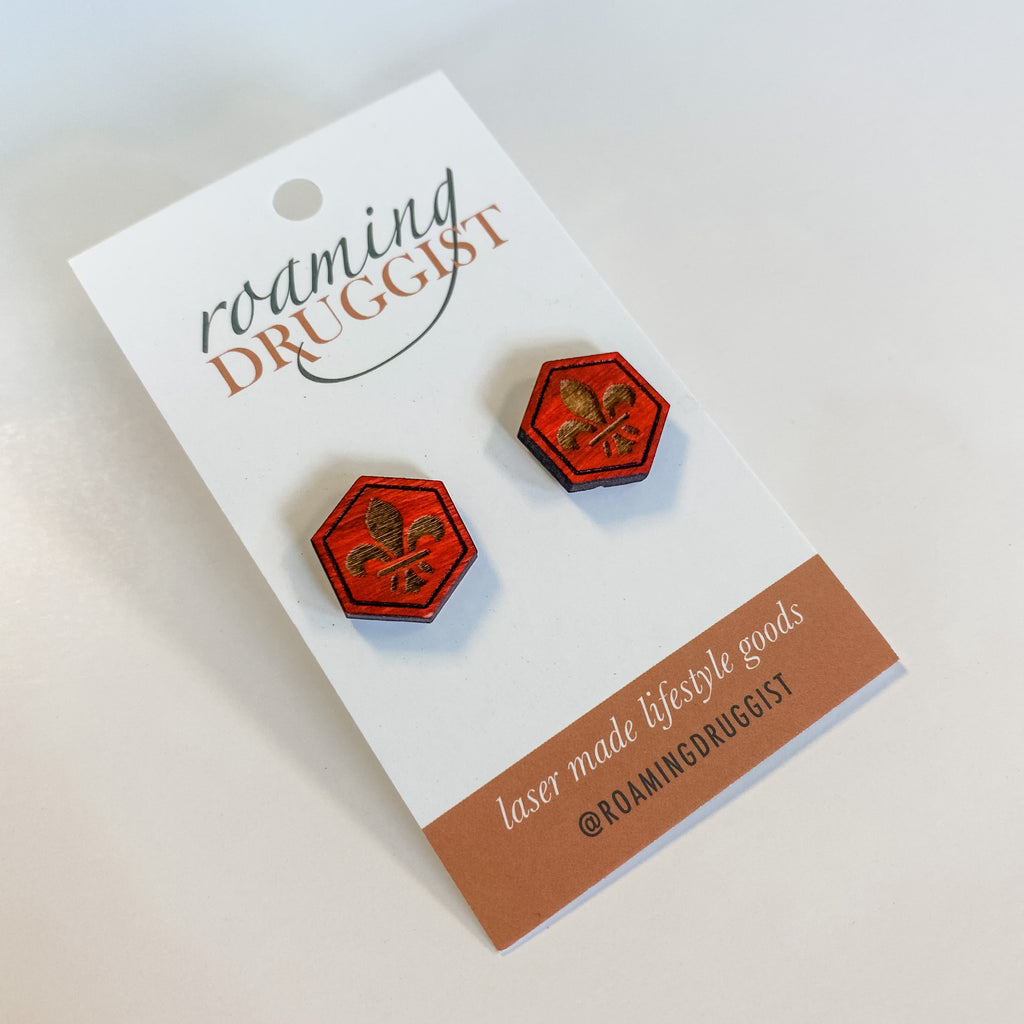 Fleur de Lis Hex Stud Earrings