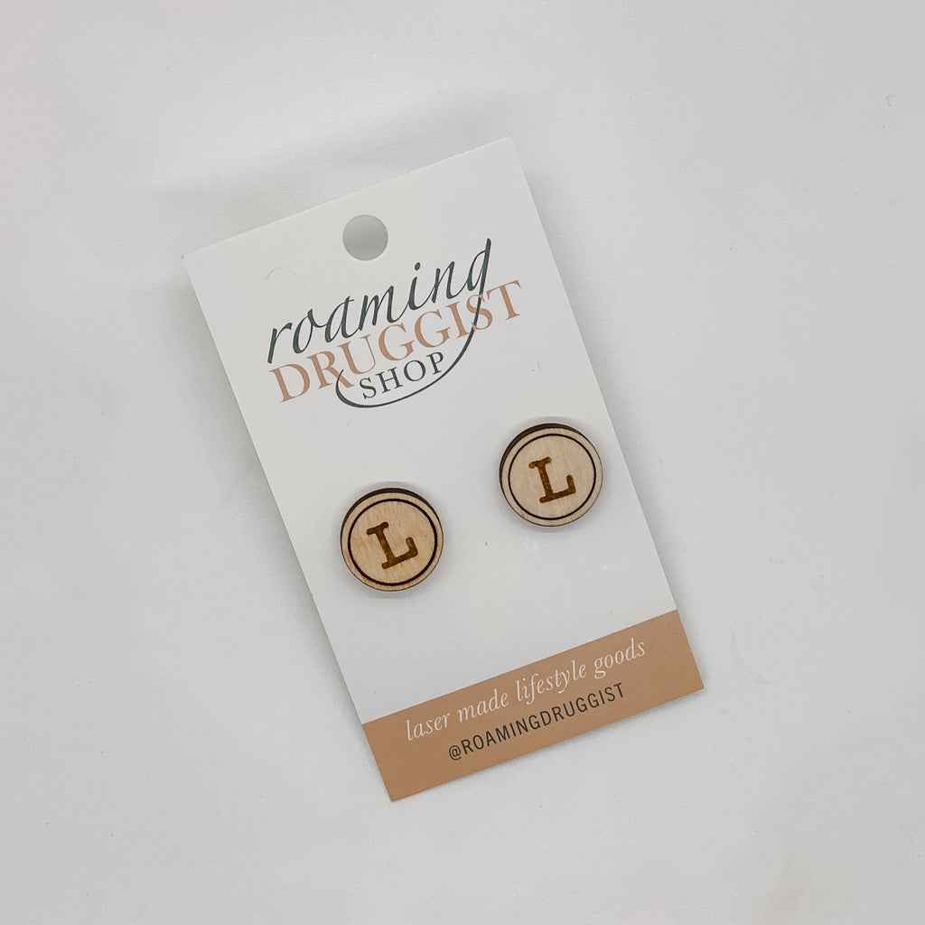 Initial Circle Stud Earrings